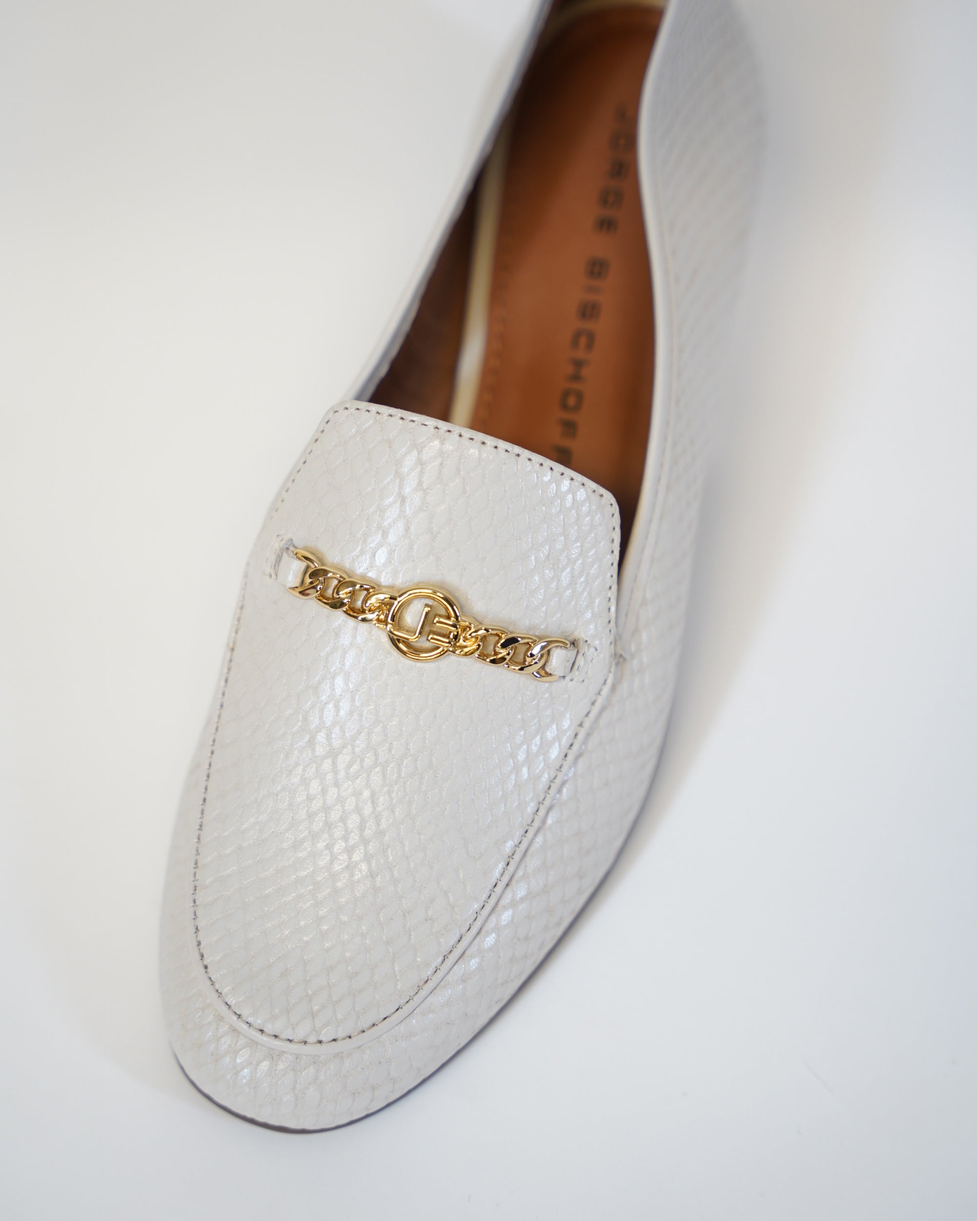 White Classic Loafer with Gold Accent