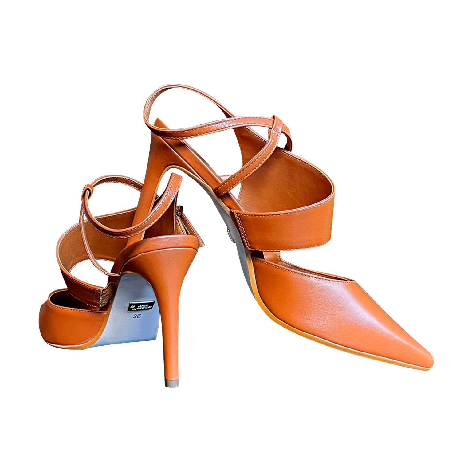Leather Caramel Cross Strap Pumps