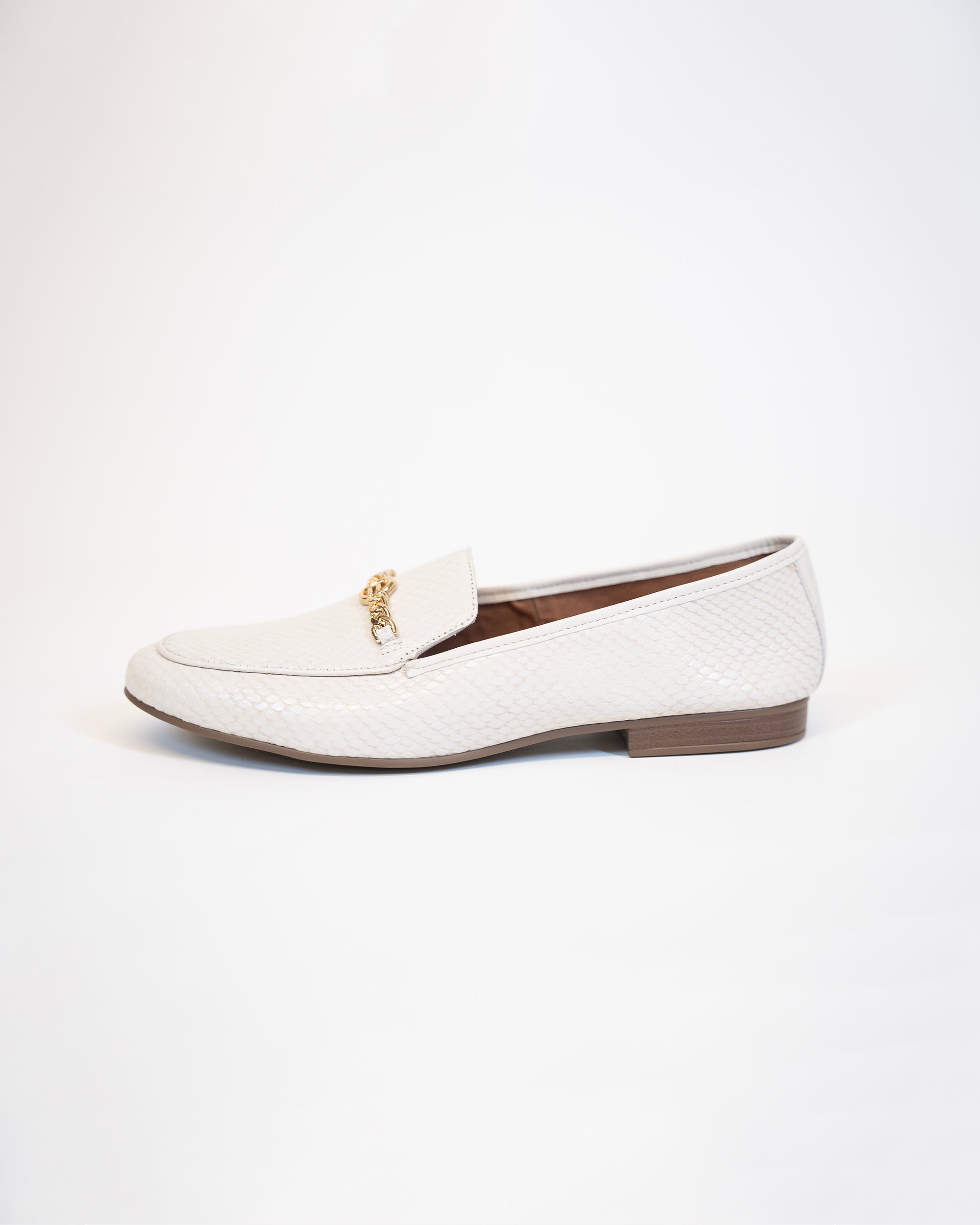 White Classic Loafer with Gold Accent