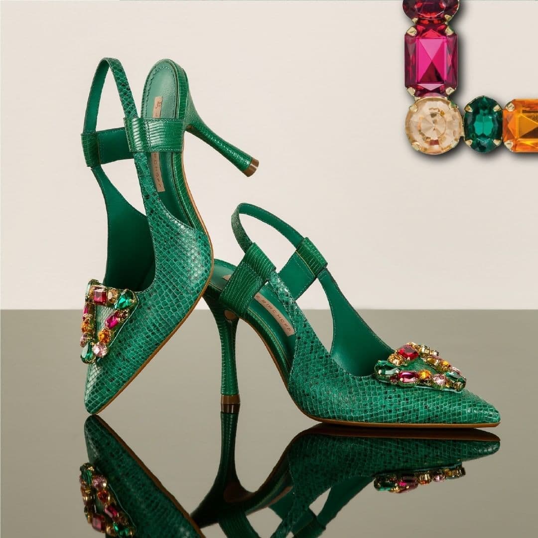 Leather Heel Strap Sandal with Jewels