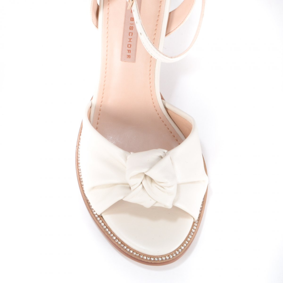 Off White Leather Heeled Sandal with Knot Detail
