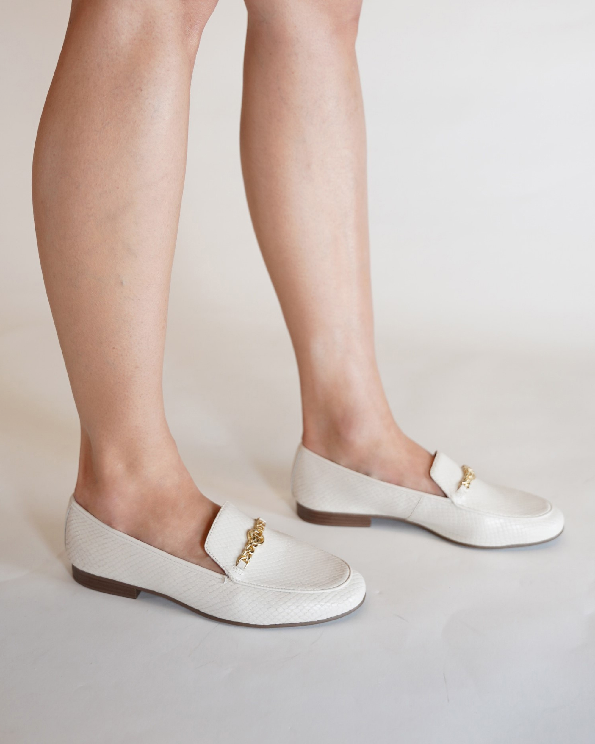White Classic Loafer with Gold Accent