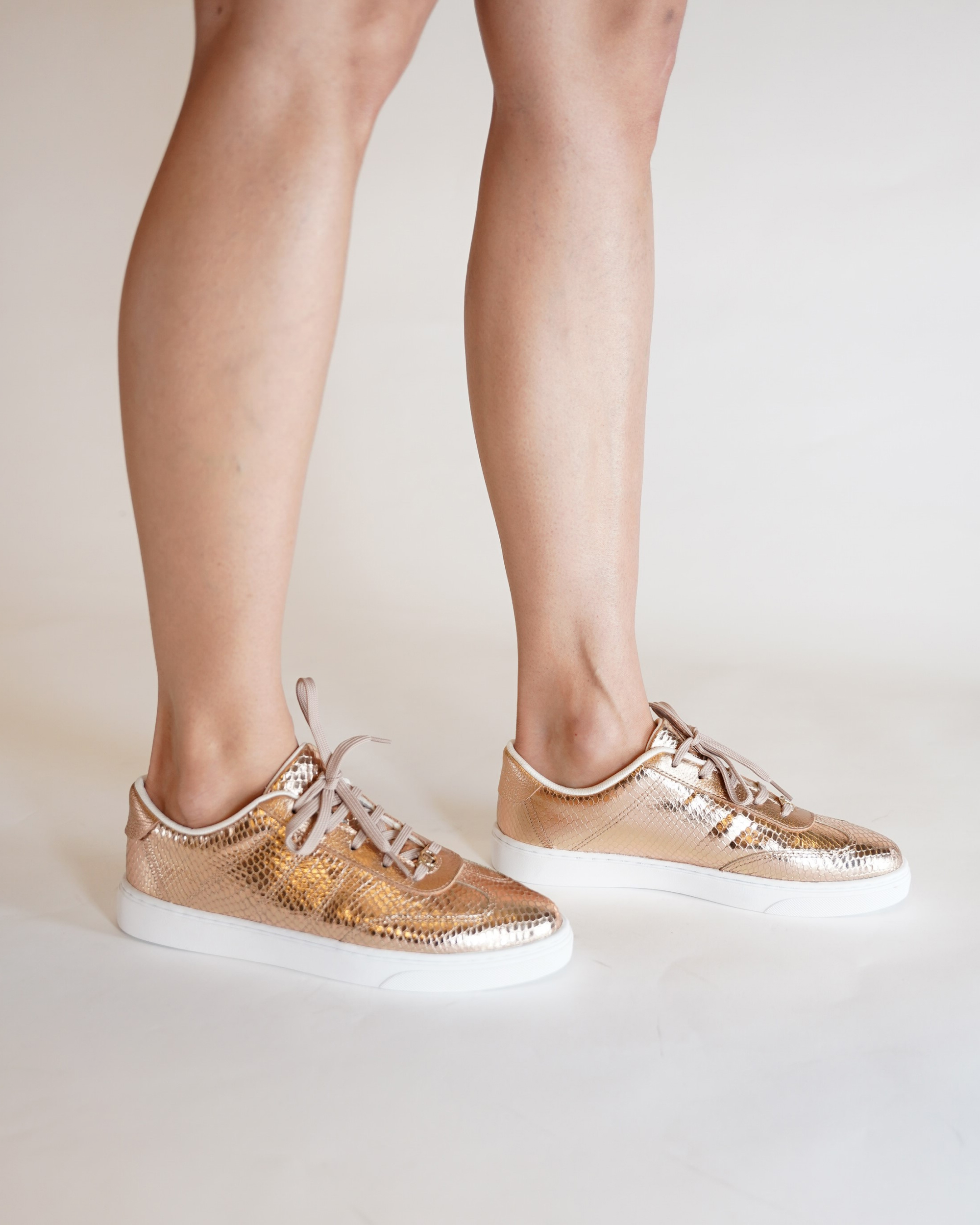 Gold Croc Embossed Leather Sneaker