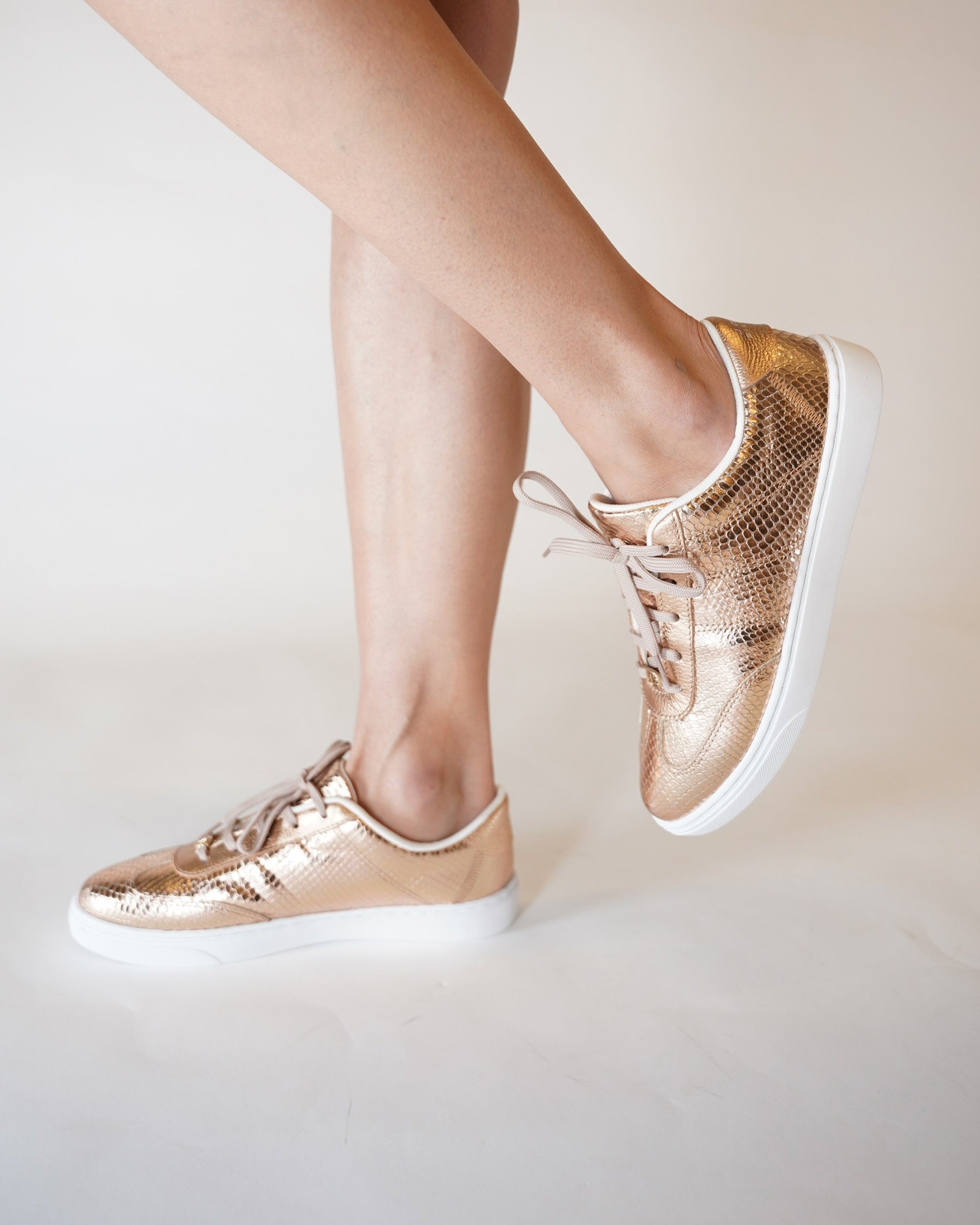 Gold Croc Embossed Leather Sneaker