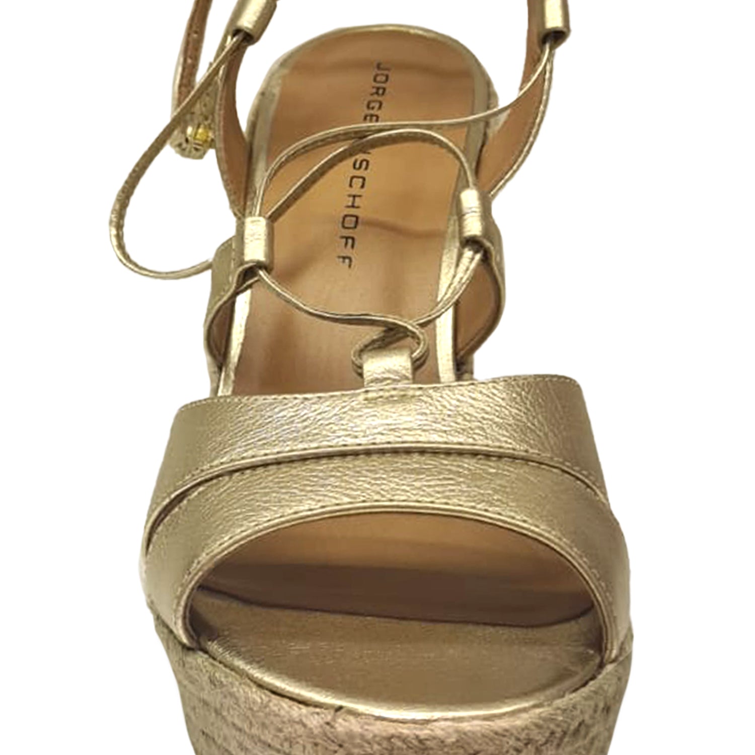 Anabela Gold Leather Wedge Sandal
